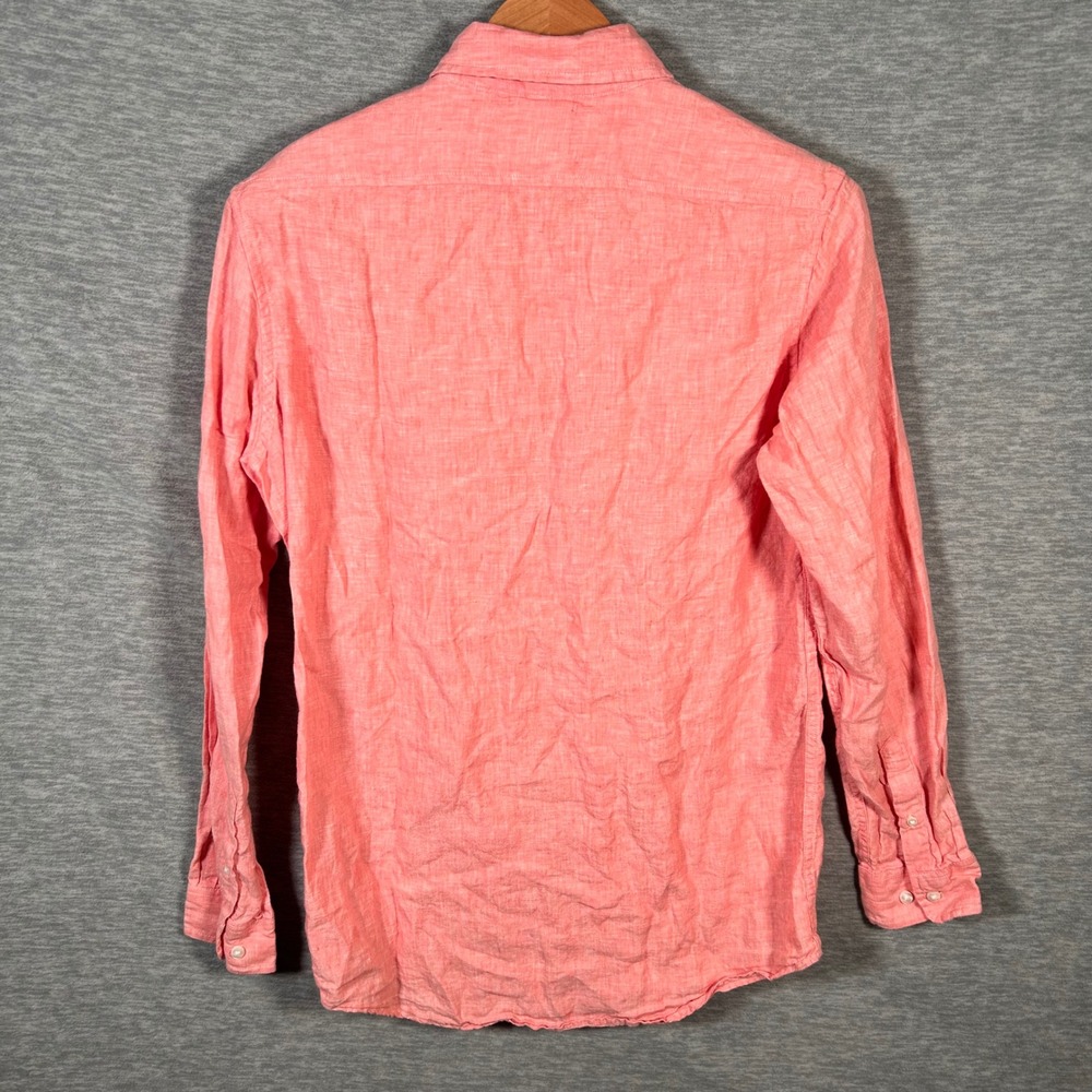 LL Bean Linen Shirt Mens M Tall Pink Long Sleeve Slightly Fitted Spring Summer - Picture 3 of 8